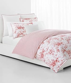 Lauren Ralph Lauren Full Queen Annie 3-Piece Comforter Set Red Floral on White reverses to Red StripeQueen RED
