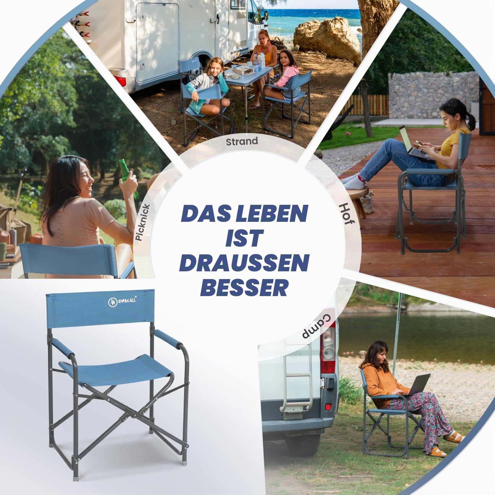 Homecall Campingstuhl Faltbar Ultralight Klappstuhl Regiestuhl Camping Stuhl Bis 120KG - Campingstuhl Kleines Packmaß Alu Gartenstuhl Klappbar Leicht Angelstuhl für Outdoor, Camping, Garten