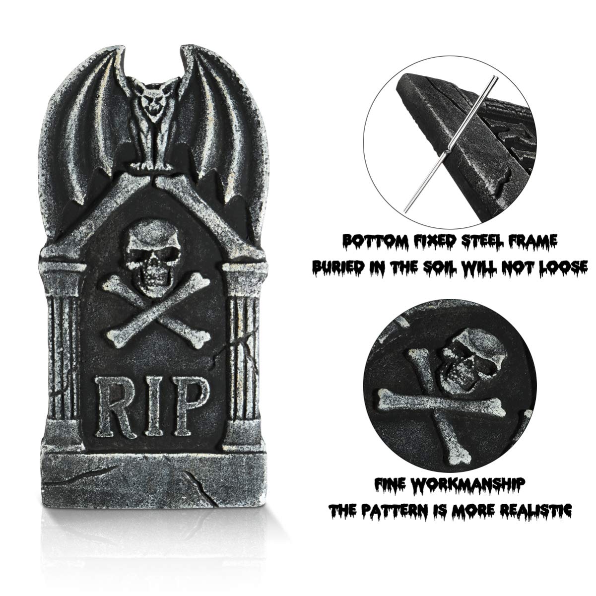 Tomaibaby 4 piezas de decoración de Halloween, accesorios de lápida para jardín, cementerio, reutilizables, decoración y accesorios para el patio embrujado, 16 pulgadas