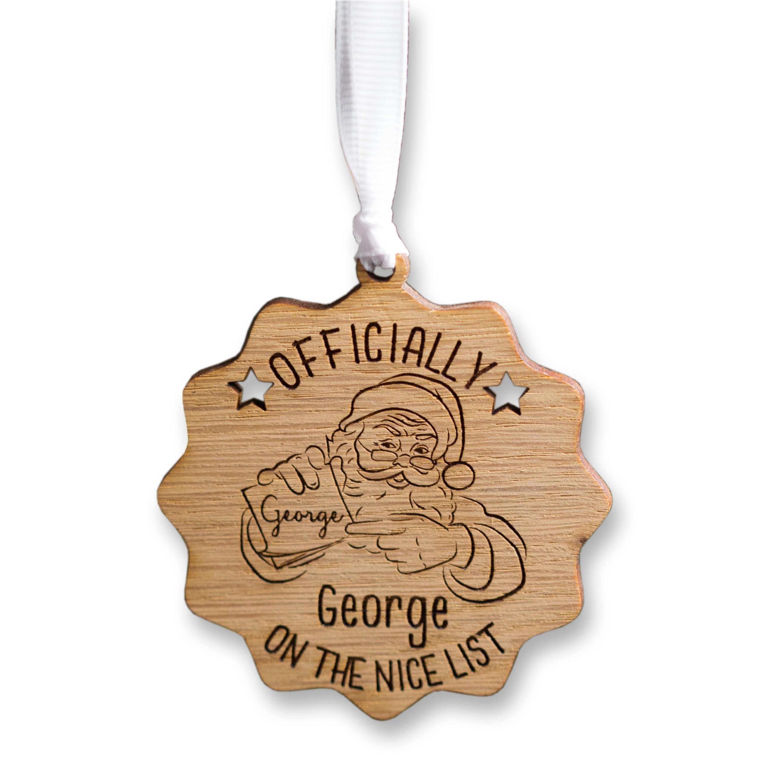Personalised Nice List Bauble Medal Christmas Bauble Decoration White Ribbon Hanging Xmas Tree For Babies Child Toddler Daughter Son From Mum Mummy Dad Daddy Nanny Grandad Grandma