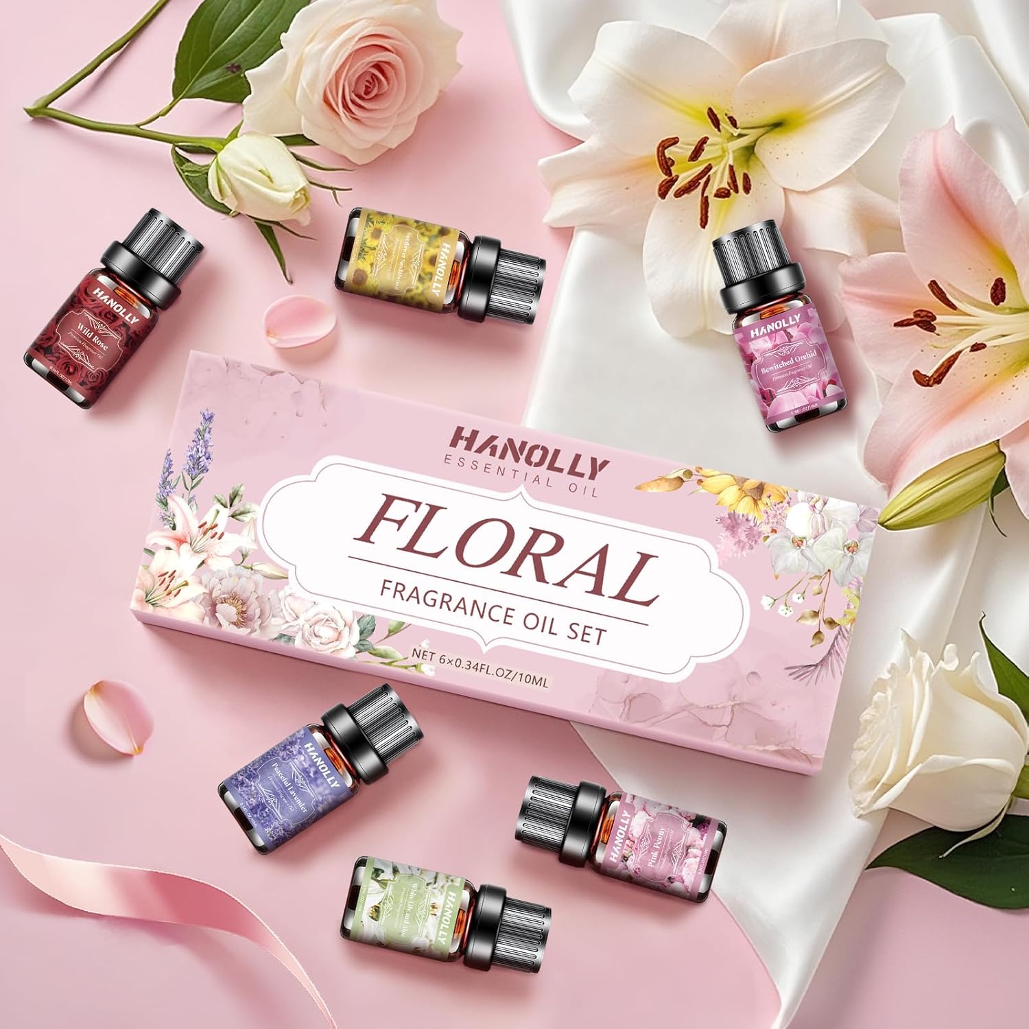 Floral Essential Oils Set - 6 Premium Fragrance Oil for Diffusers, Candle Making, Humidifier - Pink Peony, Wild Rose, Lavender, Sunflower Sandalwood, Bewitched Orchid, White Lily Aromatherapy Oi - Image 7