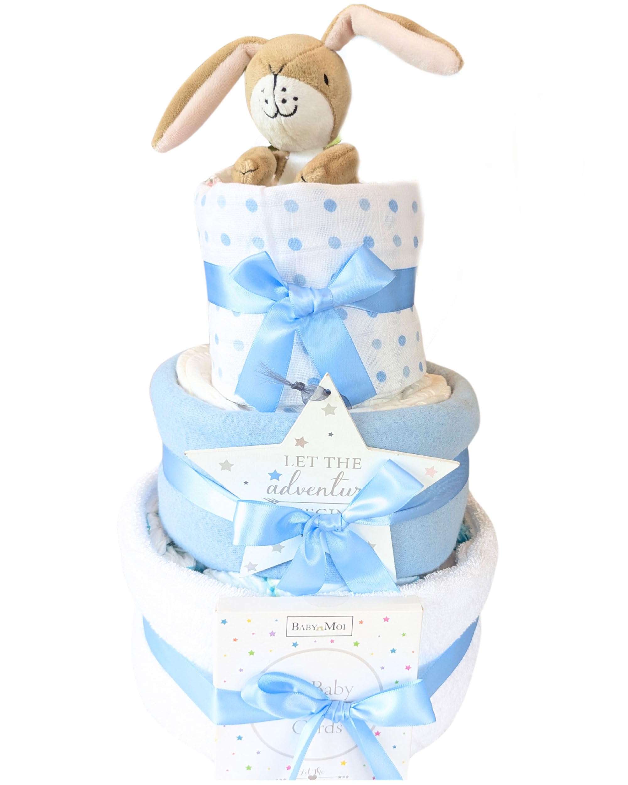 Welcome to The World New Baby Boy Gift Blue for New Parents & New Born Baby Boy 3 Tier Nappy Cake Guess How Much I Love You Baby Gift Hampers