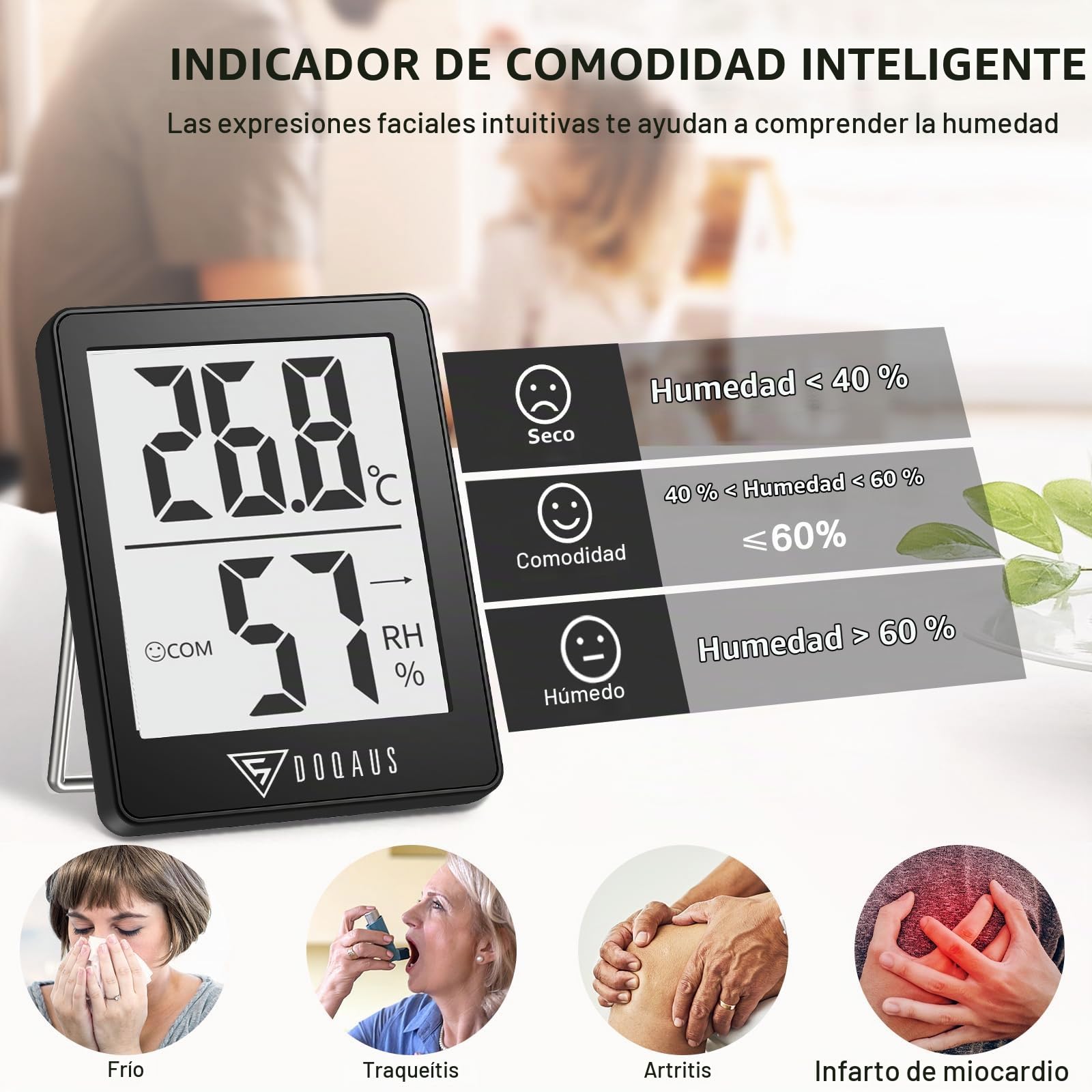 DOQAUS 3 Piezas Mini Termómetro Higrómetro Digital, Medidor de Temperatura con 5s de Respuesta Rápida para Temperatura y Humedad del Casa Ambiente (Negro)