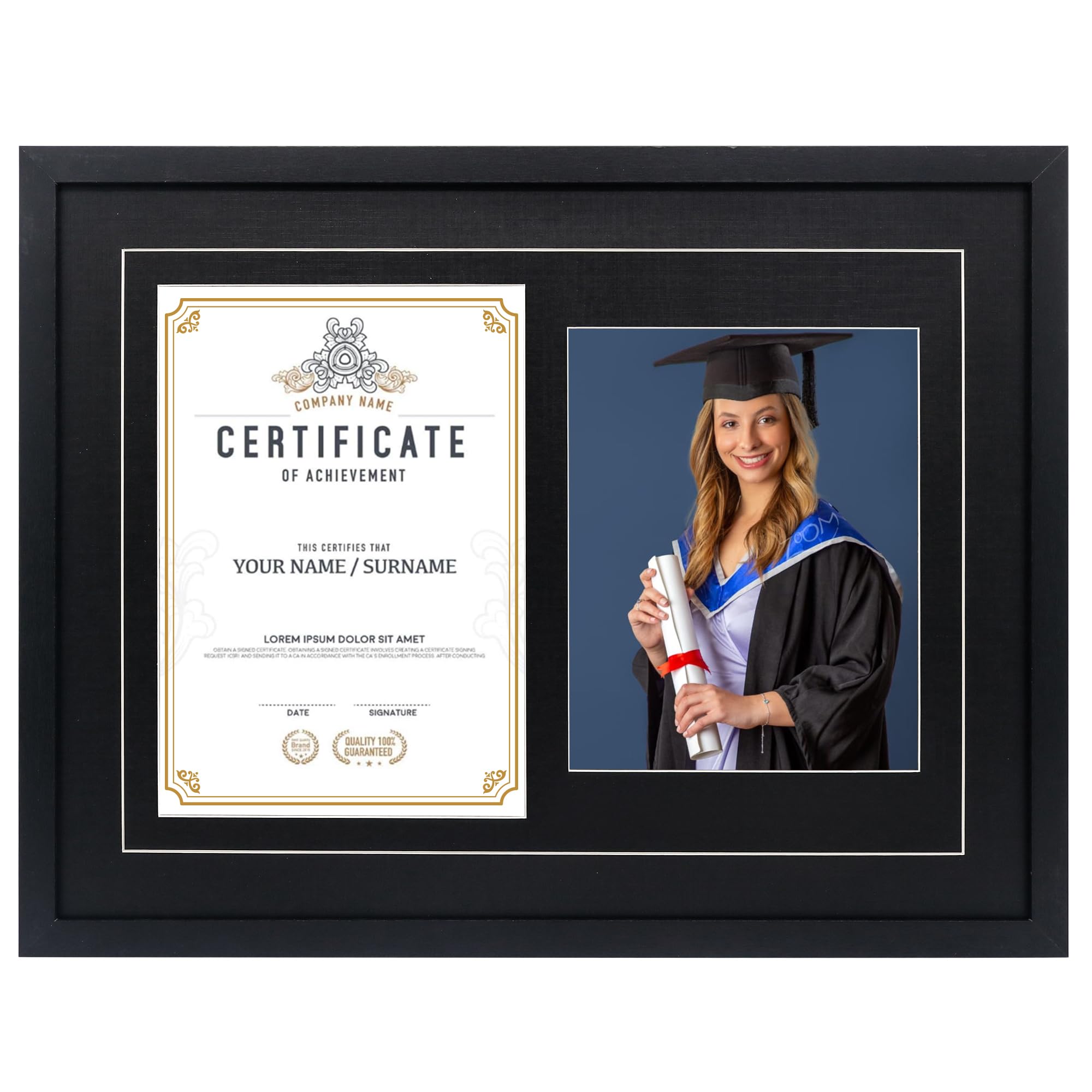 Cadre de remise de diplôme haut de gamme A4 avec passe-partout GraduatePro