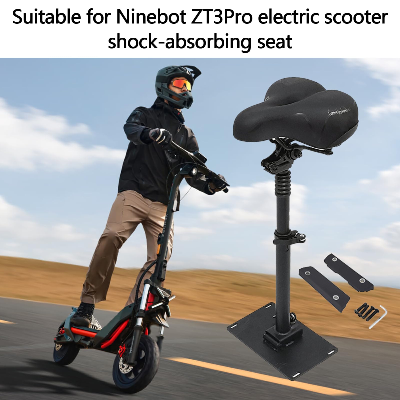 Siège de Trottinette Électrique ZT3Pro, Hauteur Réglable de 45 à 65 cm Coussin Amortisseur Pliable pour Trottinette Électrique Homologuée pour La Route pour Le Cyclisme Longue Distance