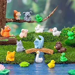 Conjunto de 30 miniaturas de animais pequenos de resina, 15 espécies para jardim de fadas, artesanato, decoração de casa, acessórios de paisagem, estilos aleatórios