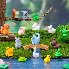 Conjunto de 30 miniaturas de animais pequenos de resina, 15 espécies para jardim de fadas, artesanato, decoração de casa, acessórios de paisagem, estilos aleatórios