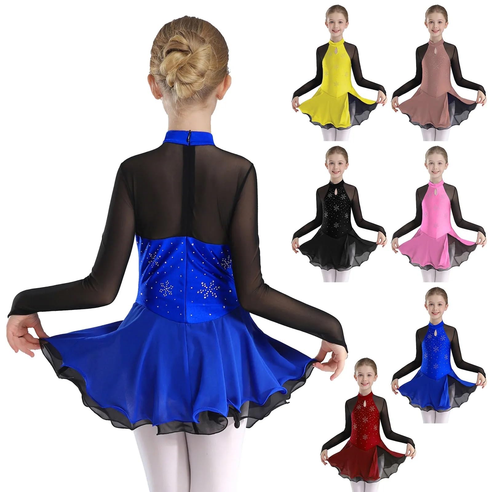 Maillot Gimnasia Ritmica Vestido de Malla de Ballet for niñas, Ropa de Baile for Patinaje artístico sobre Hielo, Vestido de Baile lírico de Manga Larga, Disfraz de Bailarina(Color 1,16)