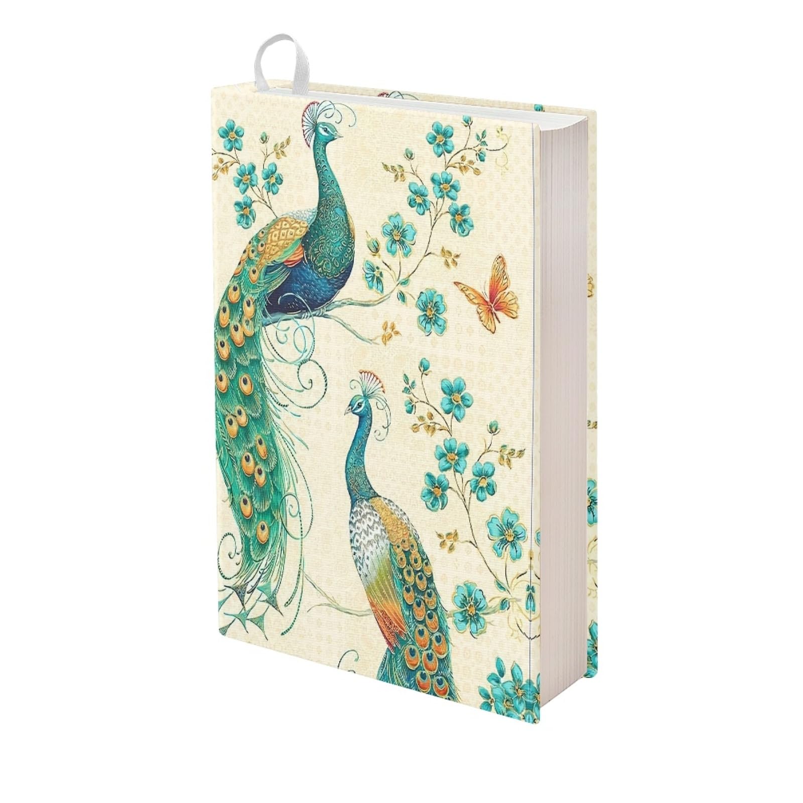 Kuiaobaty Peacock Floral Book Sleeve Stretchy Fit Cloth Book Cover, Vintage Birds Flowers Book Cover for Diary, Novel Dust Jacket
