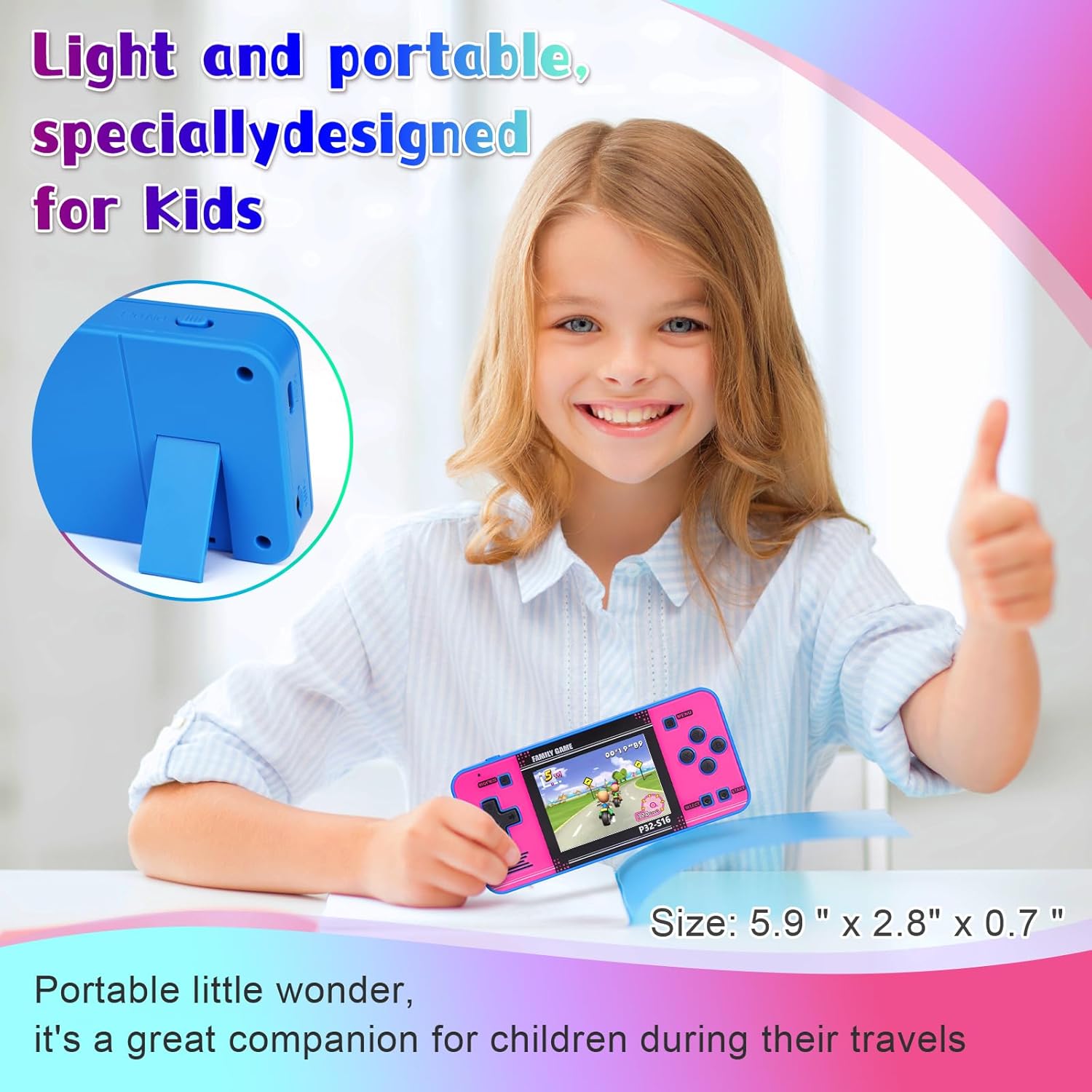Handheld Game for Kids ，Built-in 220 32-bit Video Games, 3.0” IPS Screen, Rechargeable Portable Game , Travel Mini Arcade Electronic Toys Gift for Boys and Girls(Blue+Pink) - Image 4