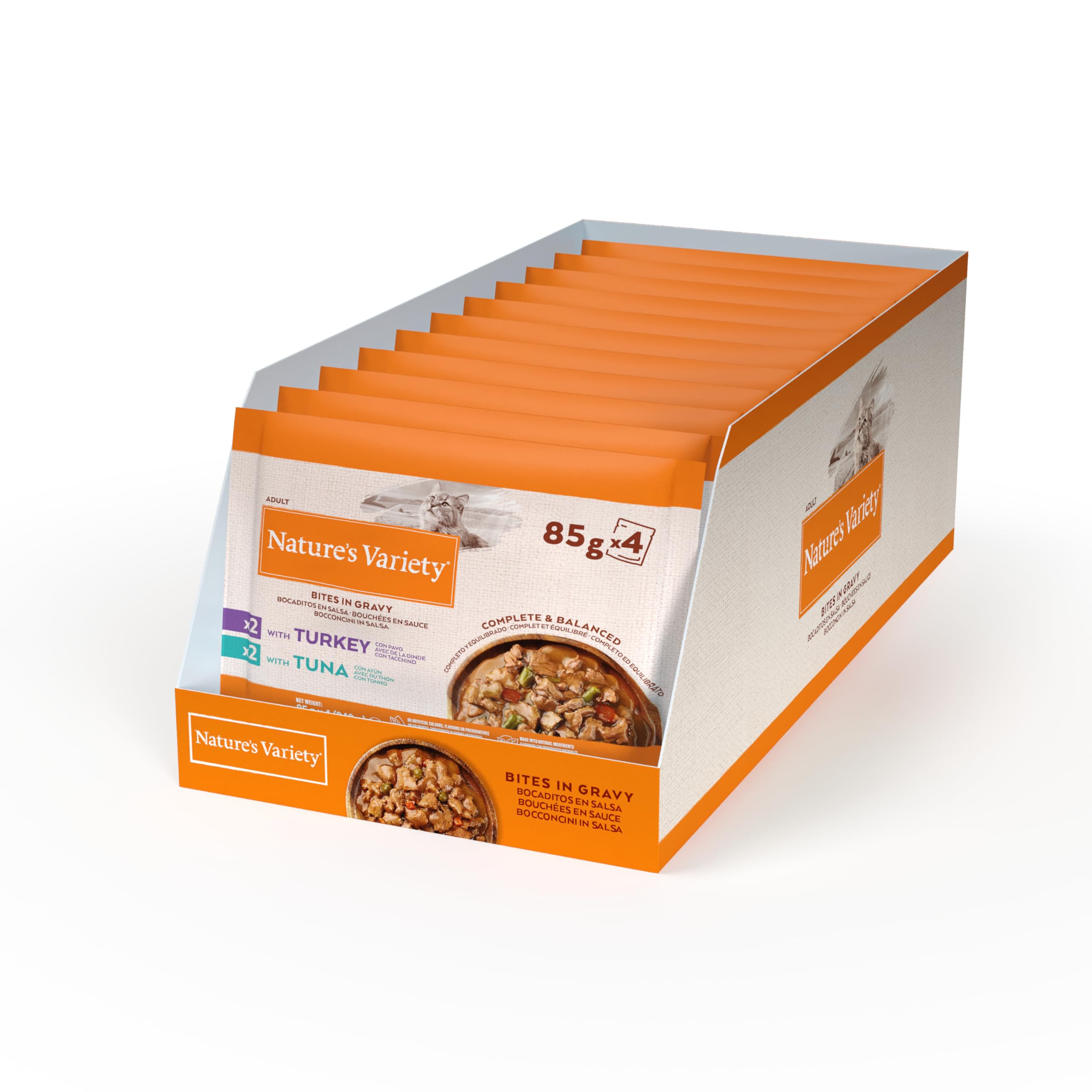 Nature's Variety Bocaditos en Salsa Comida Húmeda para Gatos con Pavo/Atún: Multipack 11 x (4x85g)