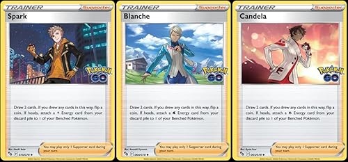 Spark Blanche Candela - Pokemon Go - Lote de tarjetas de entrenador de líderes de equipo, juego de 3-070/078-064/078-065/078