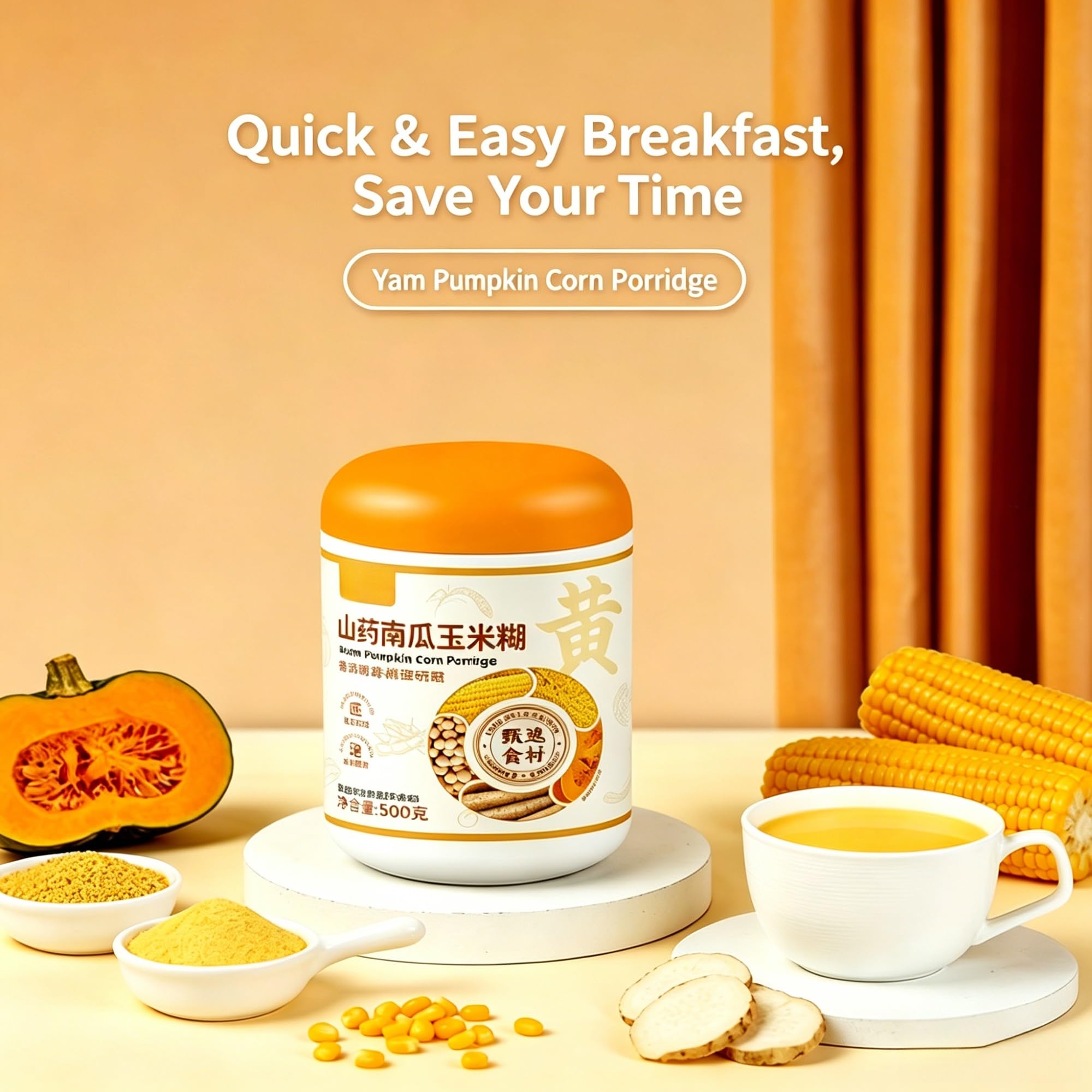 Polvo De Maíz, Calabaza Y Ñame Chino, Sin Azúcar Refinada, Desayuno Rápido Vegano For La Oficina Las Mañanas Ocupadas, Lata 500 G(2pcs)