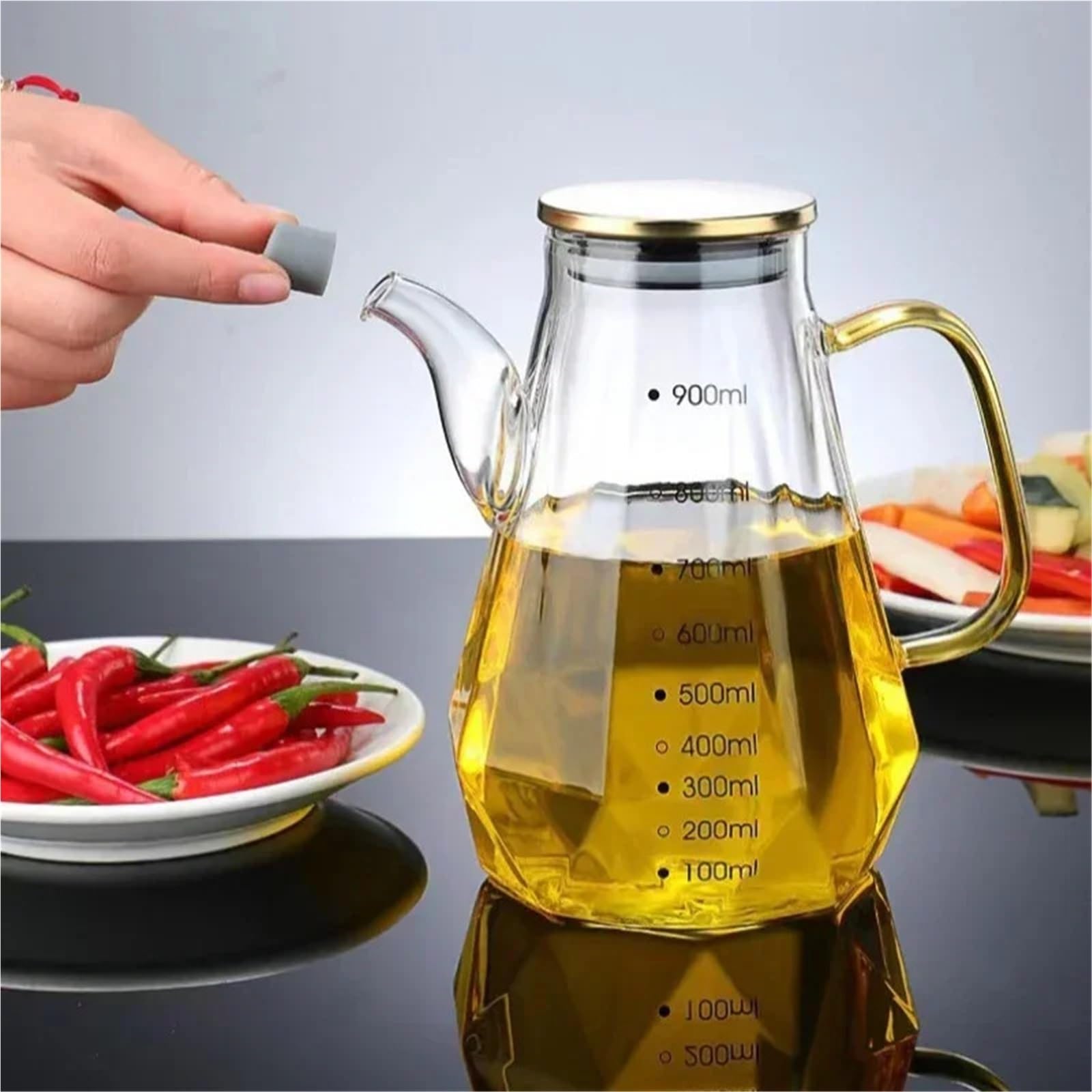 Aceitera Recipientes de vidrio for aceite a prueba de fugas con recipiente for almacenar salsa de soja, vinagre y condimentos. para la Cocina(700ml)