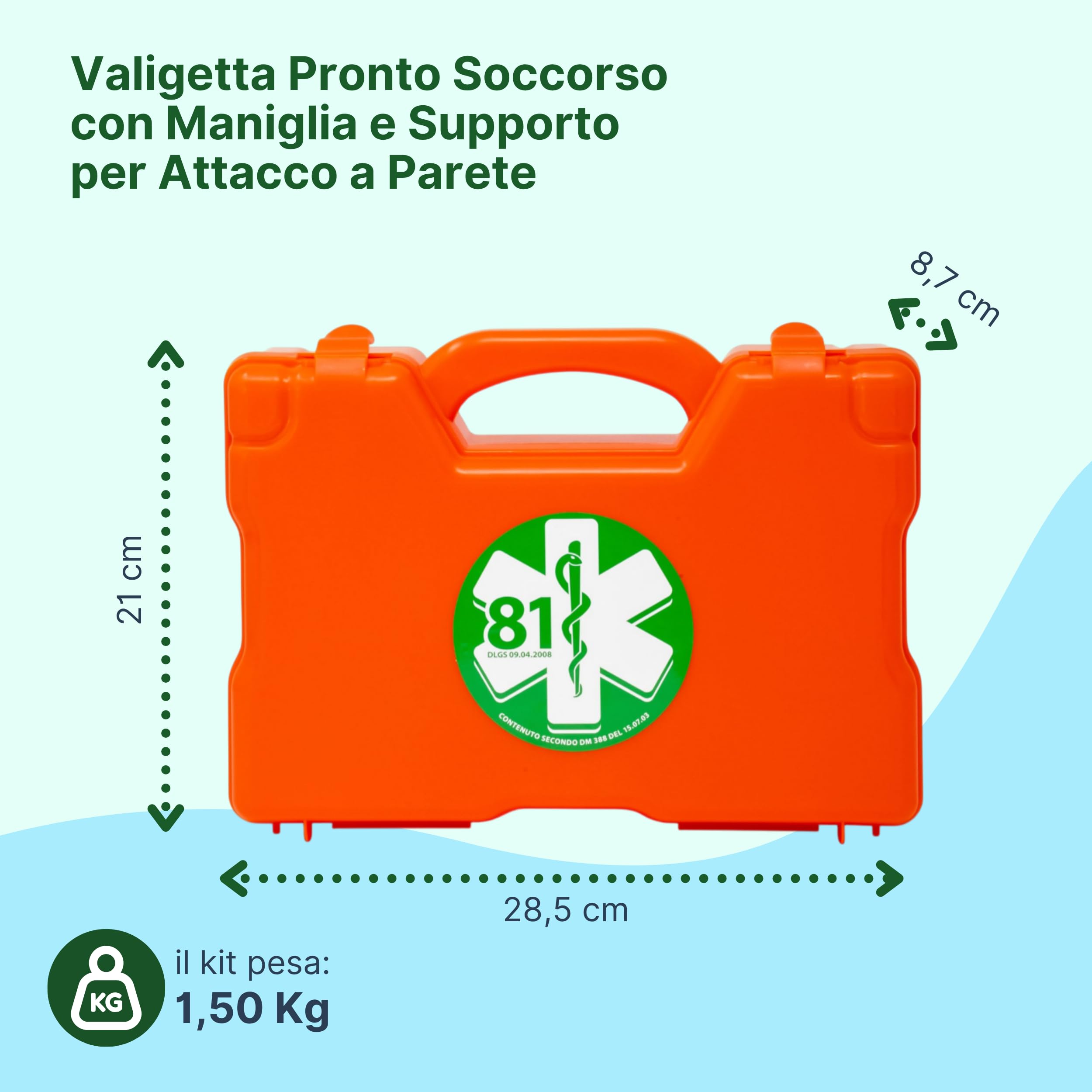 REMEDIA ONE - Cassetta Pronto Soccorso MEDIC 3 Allegato 2 Antiurto - Valigetta Pronto Soccorso con Maniglia e Supporto per Attacco a Parete