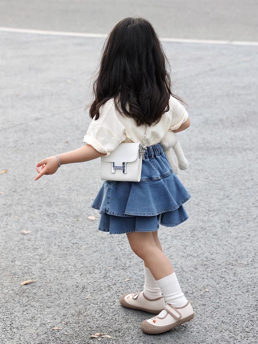 Flofallzique Little Girl's Denim Skirts Mini Flared Pleated Toddler Jean Skorts with Shorts Underneath - Image 7