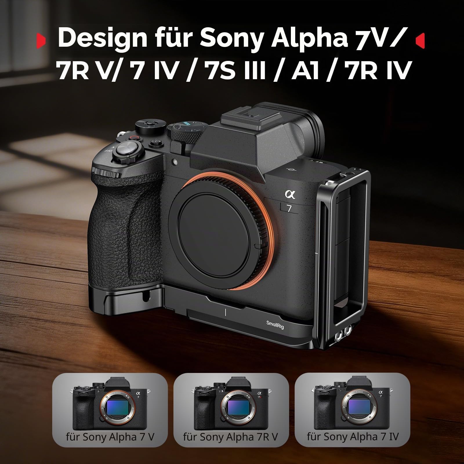 SMALLRIG L-förmige Montageplatte für Sony Alpha 7 V / 7R V / 7 IV, integrierter Slot für AirTag, 24 mm ausziehbare Seitenplatte, Schnellwechselplatte für Arca-Swiss, vertikales und horizontales - 6034