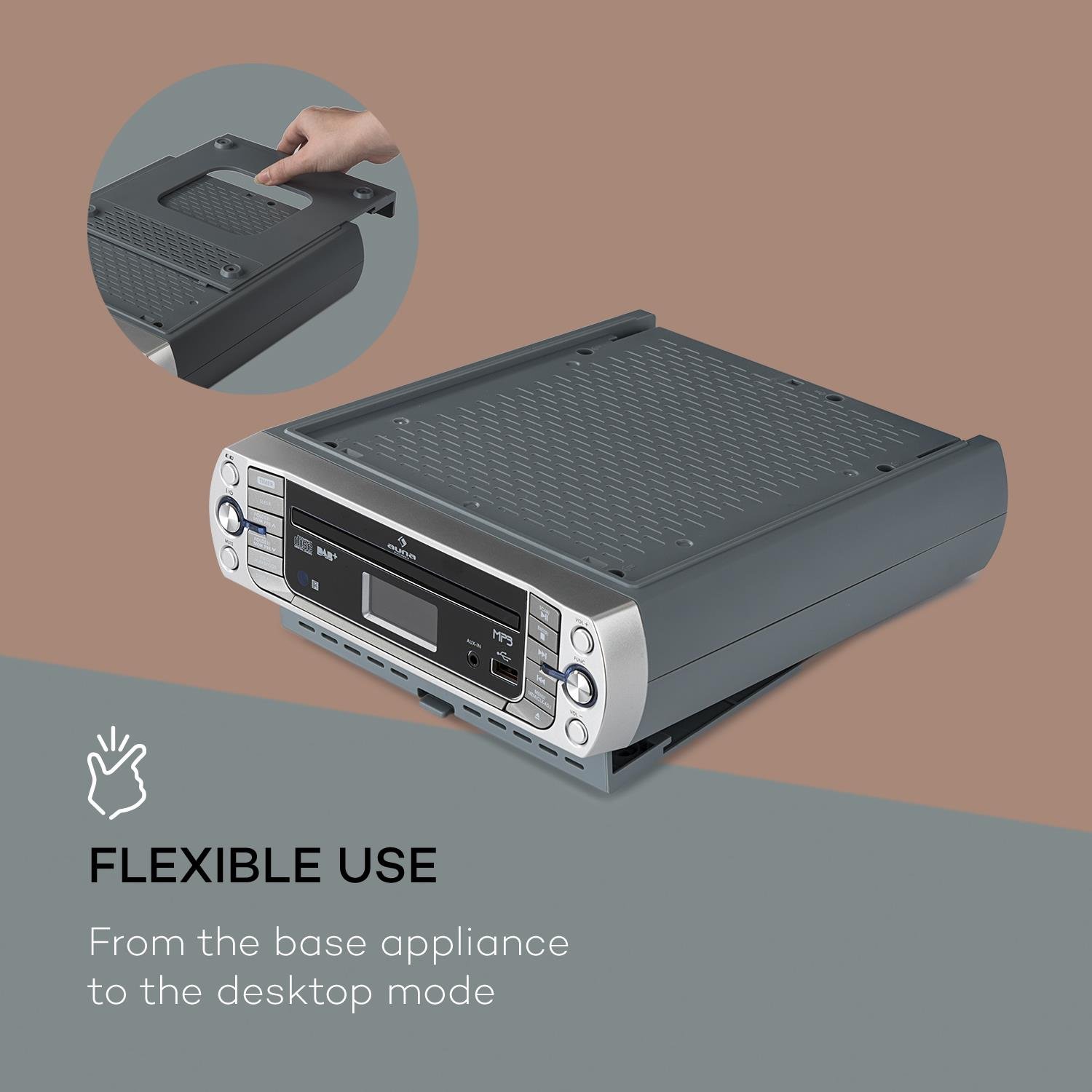 AUNA KR-400 CD - Radio da Cucina, Sottopensile, DAB+/PLL, FM, CD/MP3, Bluetooth, AUX, USB, 40 Stazioni Memorizzabili, Sveglia, Telecomando, Argento