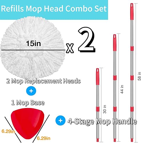 Miniatura 10 de Adaptedfor O-CEDA EasyWring - Juego de repuesto de trapeador giratorio de microfibra, mango ajustable, baser, cabezal de trapeador giratorio, 4