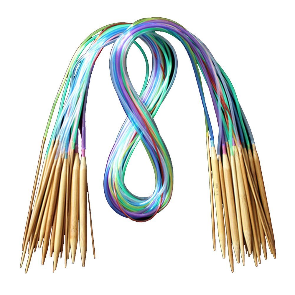 DAEDALUS 18Pcs 18 Sizes Tube Circular Carbonized Bamboo Knitting Needles Pins 40cm-120cm