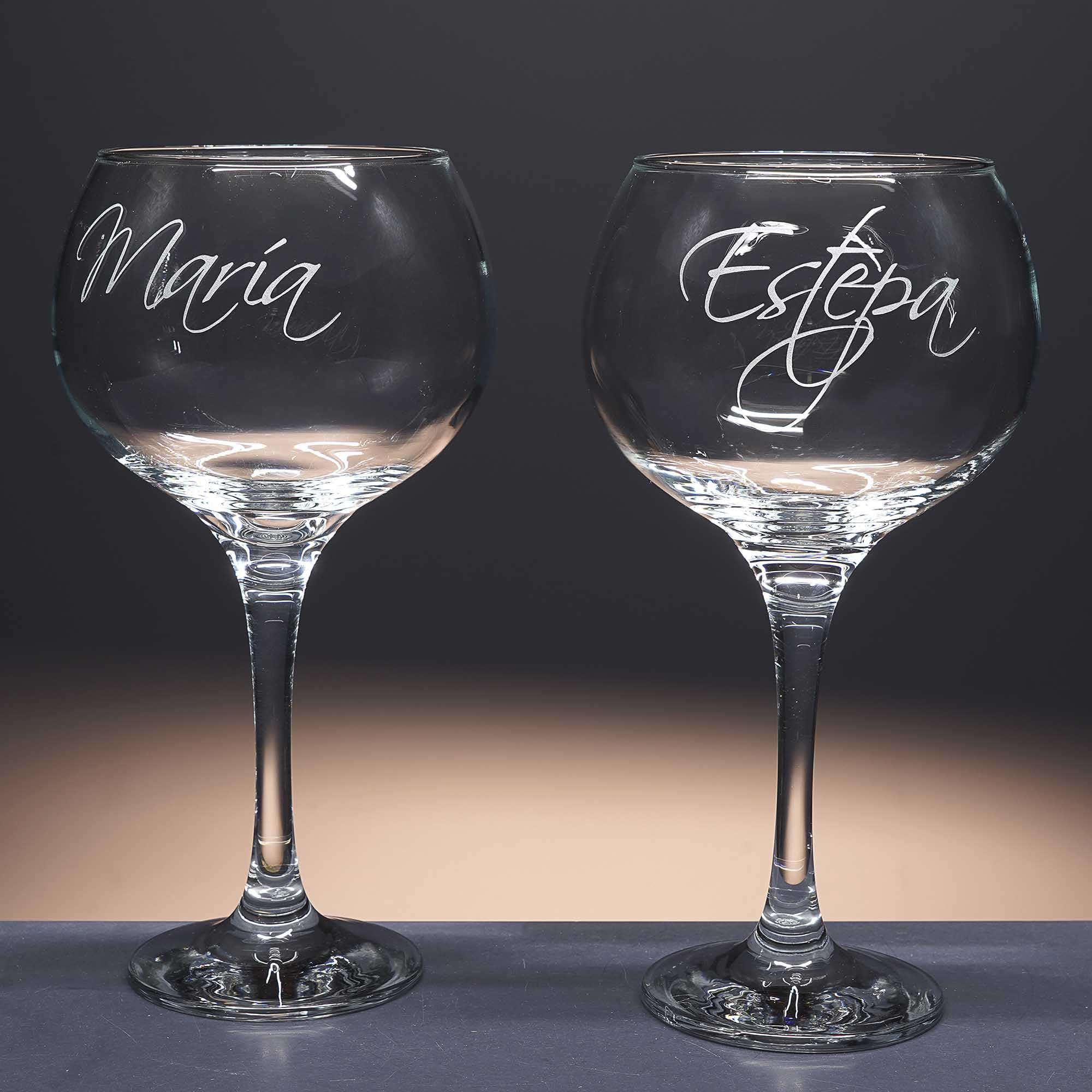 Gala&K | Set de 2 copas de cristal para gin tonic | Para novios | Bodas de plata/oro | Aniversarios | Colección COMBY-GRABADO | Grabación personalizada.