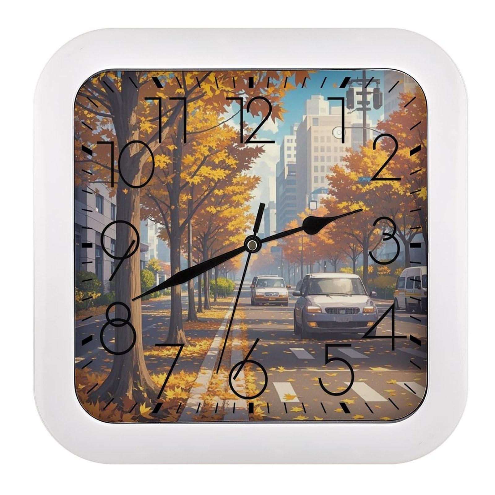 LZQPOEAS Urban Street View Wall Clock Fashionable Versatile Silent Wall Clock Simple Elegant Non Ticking Analog Clocks Easy to Install Square Modern Clocks for Home Decoration