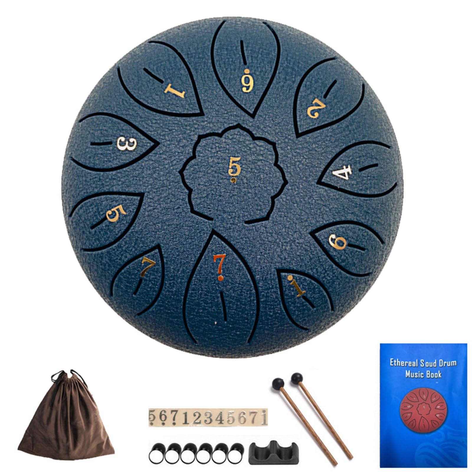 Steel Tongue Drum 6 Inch 11 Notes, G Tone Healing Hand Pan Drum, With Carry Bag, Music Book, Mallets, Finger Picks, Stickers for Beginner(Navy blue)