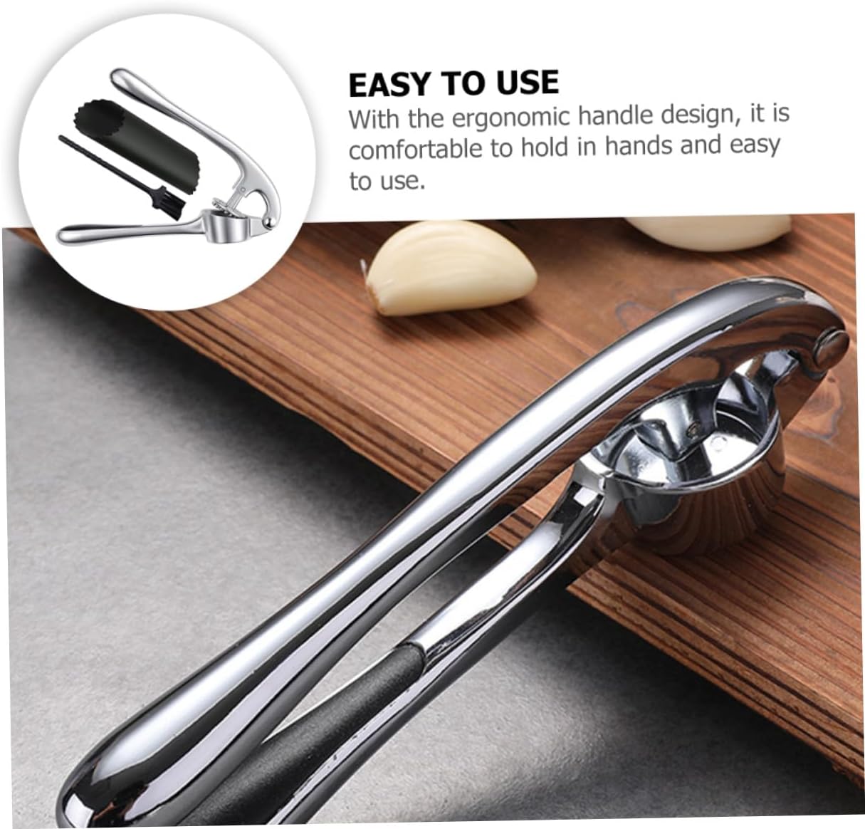 Zinc Alloy Garlic Press with Ergonomic Handle for Comfortable Hold Easy Clean Garlic Mincer with Uniform and Crusher Tool