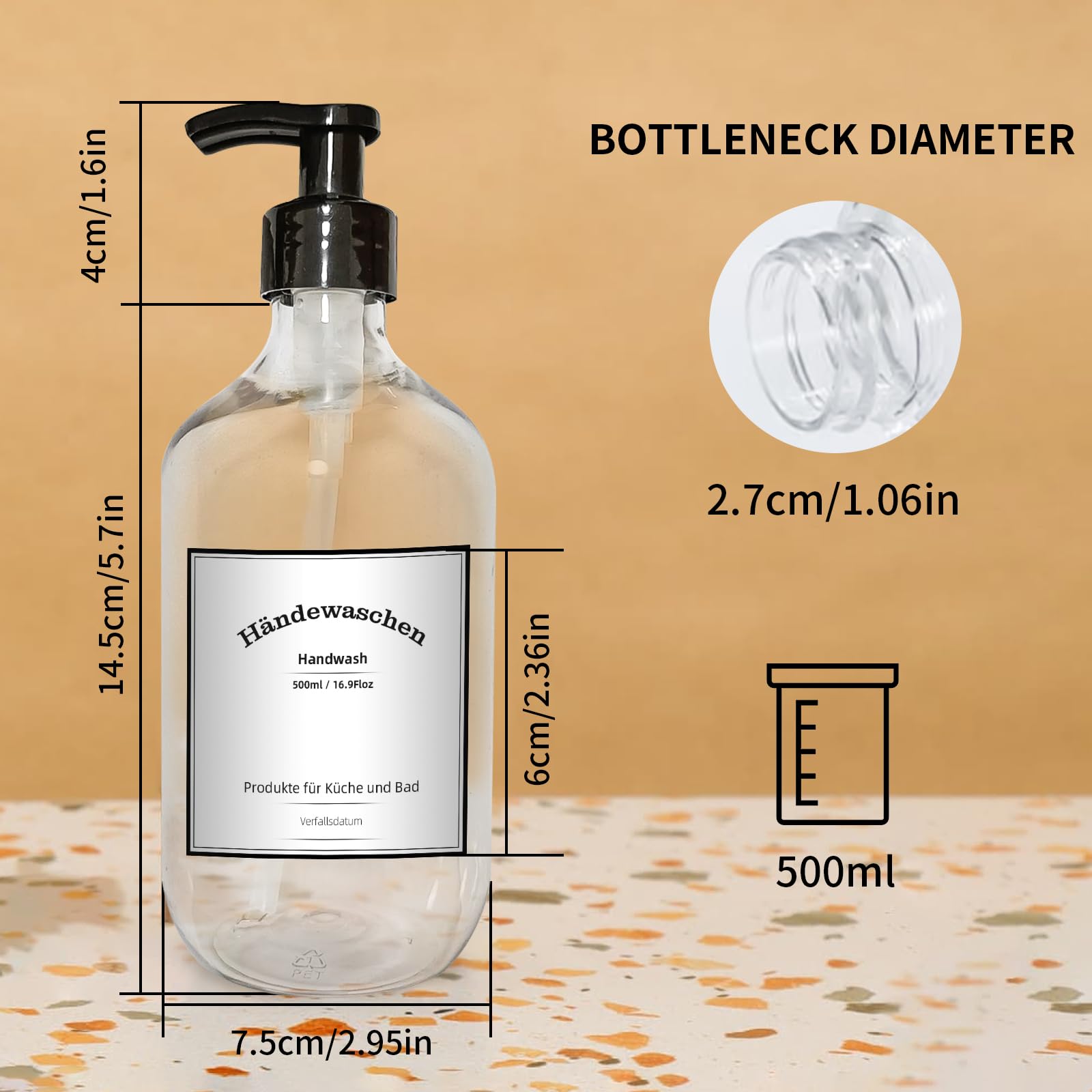 2 Dispenser Sapone Da 500ML Per Bagno - Flaconi Con Pompa Per Shampoo, Bagnoschiuma E Detersivi - Foto 12