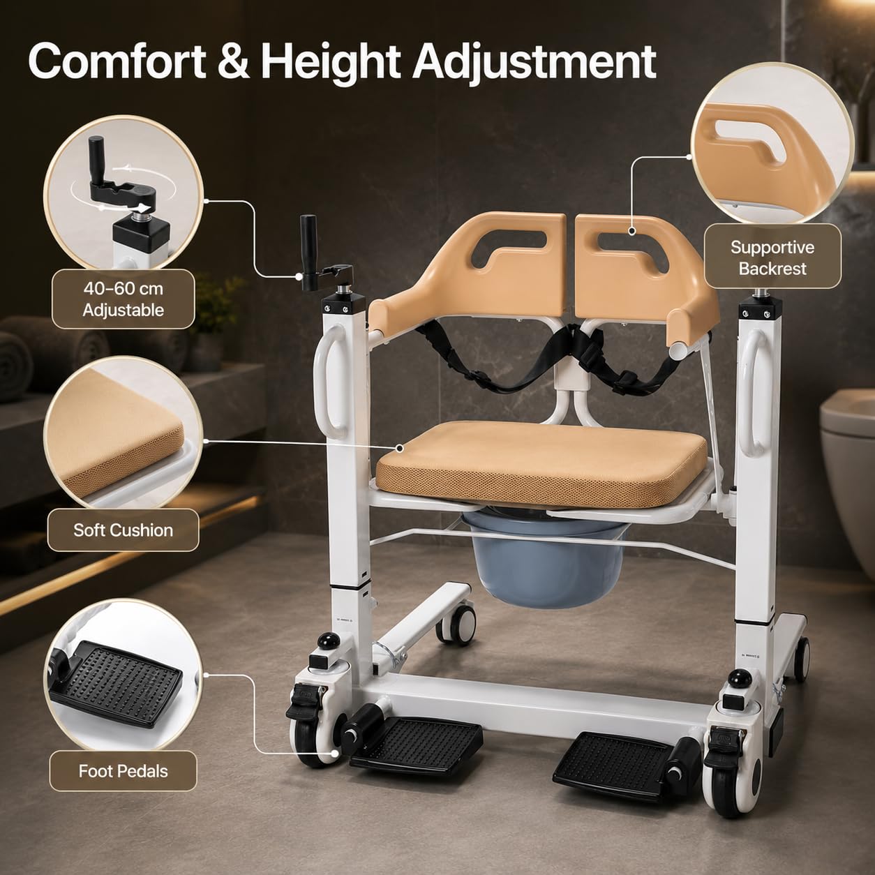 Silla de traslado para pacientes, silla de transferencia para pacientes, silla de transferencia para el hogar, elevador de pacientes, hogar de ancianos, hospital para transferencia, ducha, inodoro
