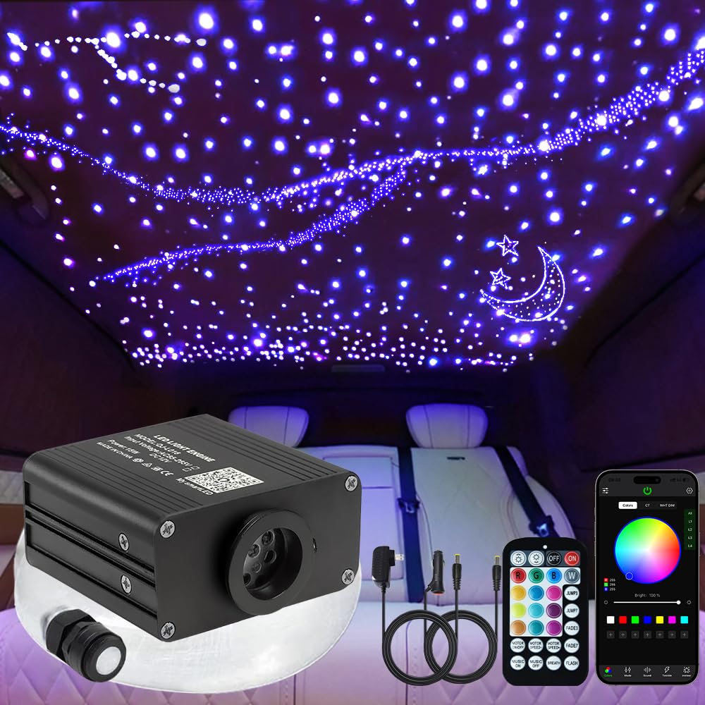 FIREWORK Starlight Headliner Kit,16W Twinkle RGBW Fibre Optic Lights Star Ceiling Light for Home &amp; Car Ceiling Headliner Decoration with Music+APP+Remote Control 360pcs*(0.03in+0.04in+0.06in)*9.8ft/3m