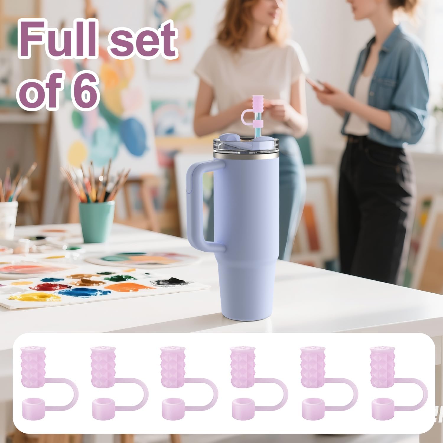 YOTIME 6Pcs Silicone Straw Covers Cap, 0.39in/10mm Straw Toppers Compatible with Stanley Cup 40 & 30 oz, Reusable Dust-Proof Cover Cap for Tumbler with Handle, Translucent Pink - Image 6