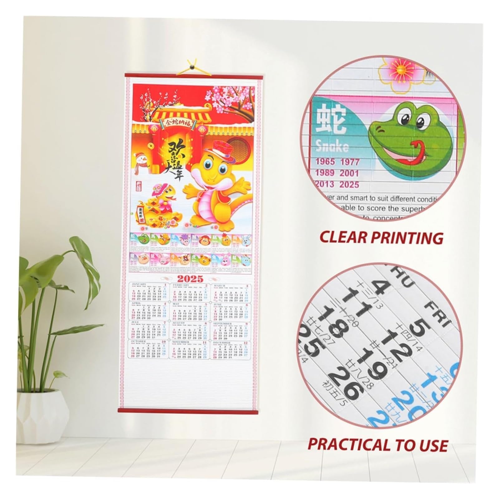 Tischkalender, Tischkalender 2025, Jahr der Schlange, Hängekalender, Adventskalender, Kühlschrankkalender, Kühlschrankkalender, Weiß