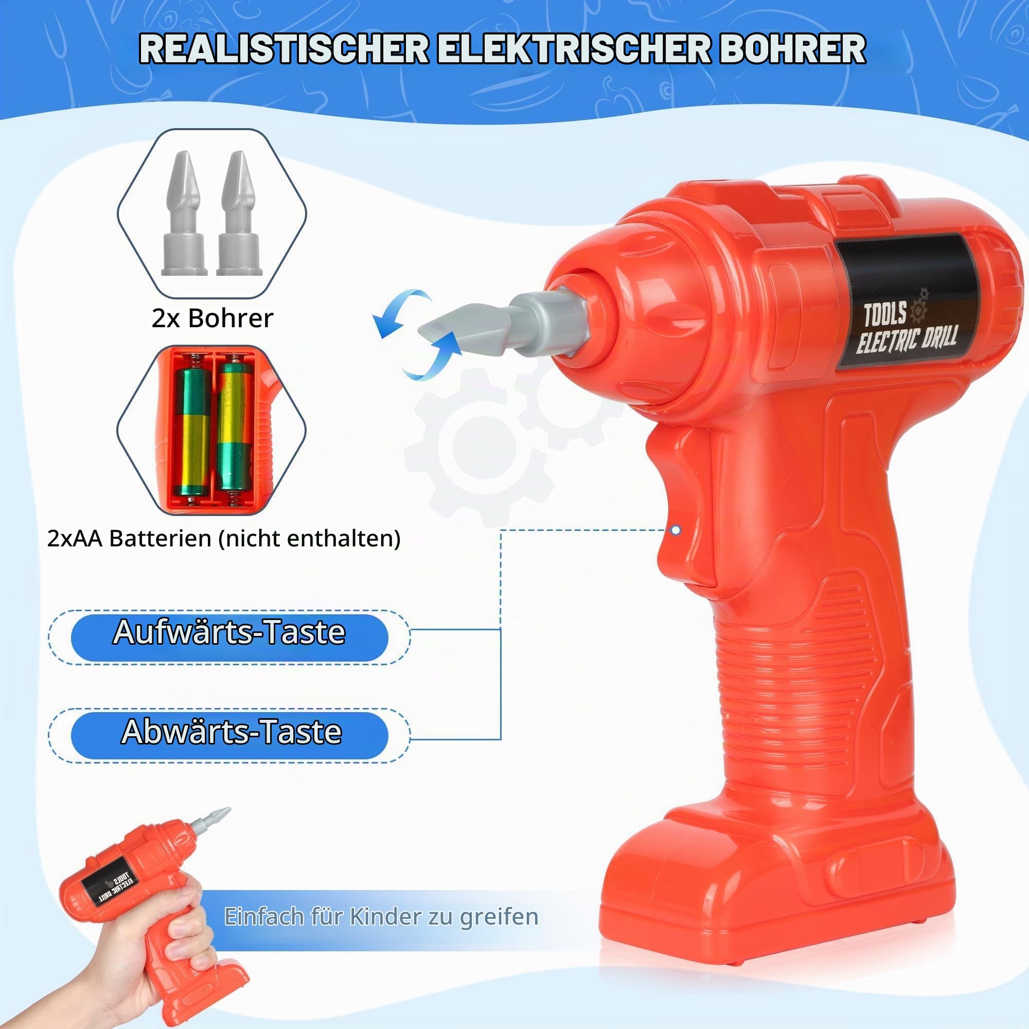 3 in 1 Werkzeugkoffer Werkbank Kinder, 46 Stück Werkzeug Set Kinder mit Elektrische Spielzeug Bohrmaschine, Rollenspiel Spielzeug Lernspiel Geschenk ab 3 4 5 6 7 Jahre Jungen MäDchen