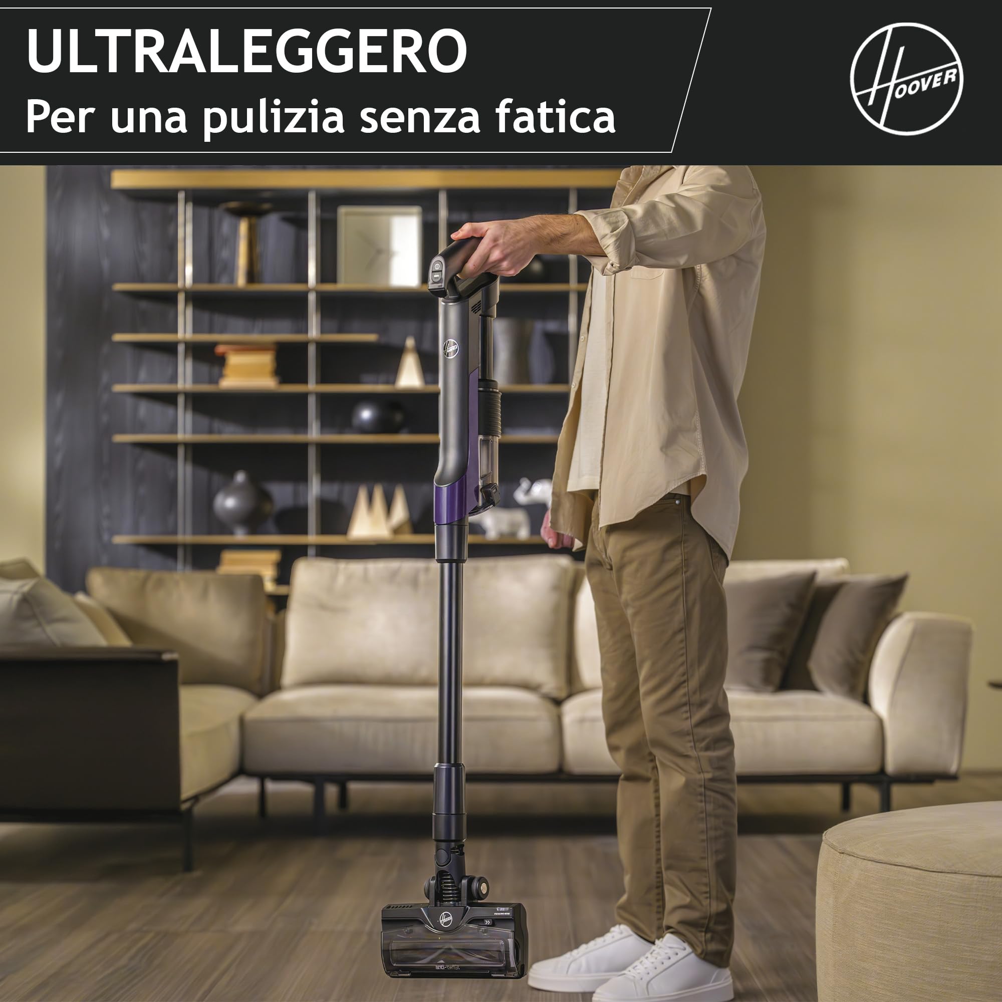 Hoover HF2 Aspirapolvere senza fili Ultraleggero, Tecnologia di compattazione polvere, Spazzola Multisuperficie Anti Groviglio, Luci LED, KIT accessori per una pulizia completa [HF2Z10H]