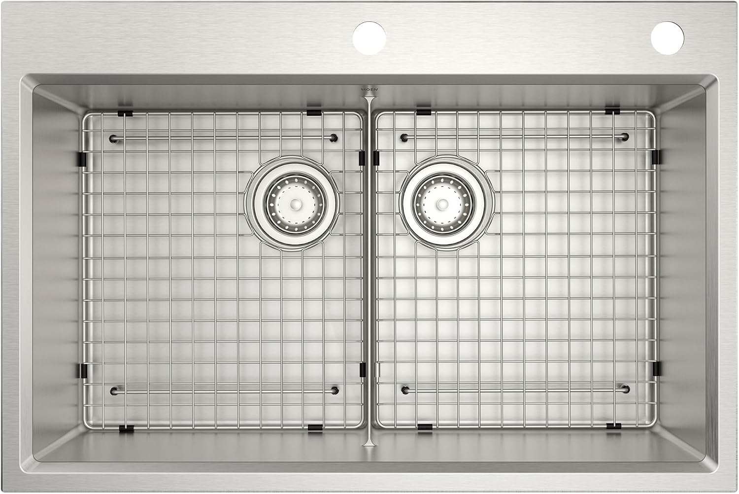 Moen GS161302B Luxe Chef Workstation System 33-Inch Dual Mount Double Bowl Kitchen Sink, Stainless Steel