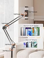 Vista 6 de Tablet Floor Stand with 4.5LB Heavy Metal Base,Overhead Bed Phone Stand Angle Height Adjustable Holder, Universal Phone Mount for iPad iPhone Pro