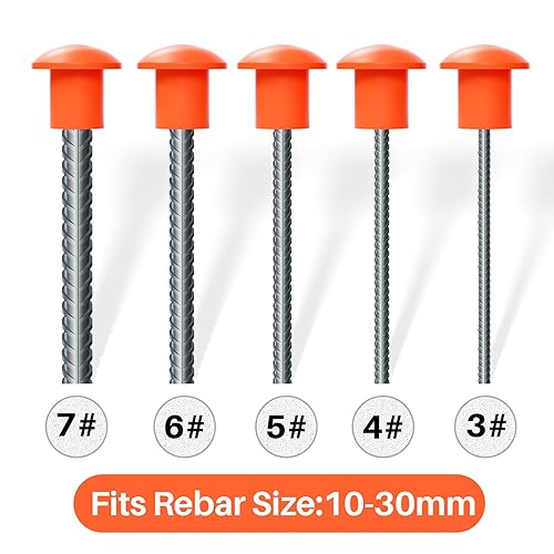 Miniatura 4 de Sukh Tapas de barras de refuerzo, 60 unidades, tapas de plástico para extremos de barras de refuerzo de hongos naranjas, tapas de seguridad para