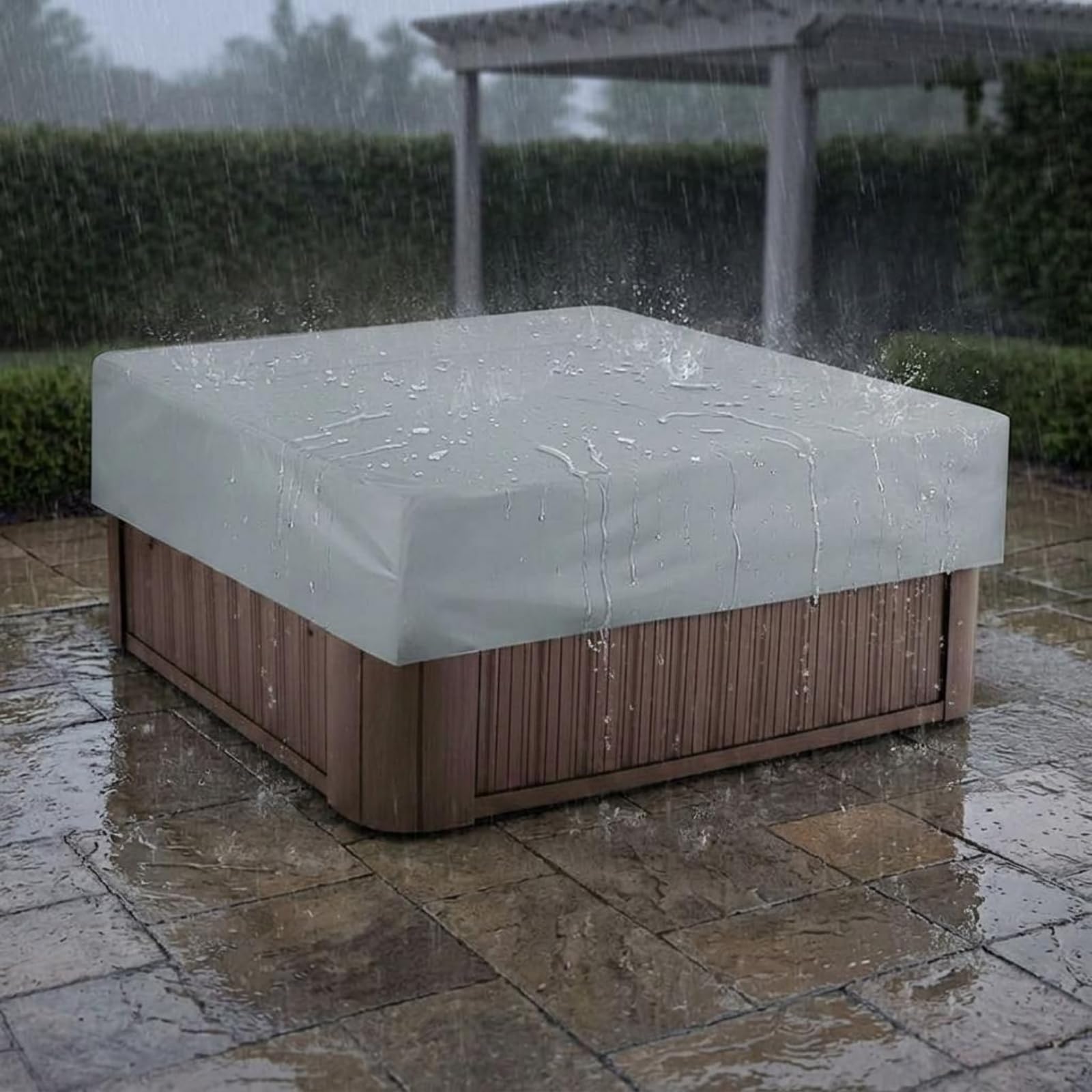 Cubierta Bañera Resistente Frente a los Rayos Solares Cubierta Piscina Cordón Ajustable Protección Exterior, Negro, 210x210x30cm