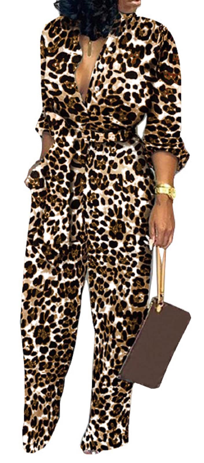 SxClub Jumpsuits for Women Formal Sexy Elegant Long Straight Pants Busineess Party Jumpsuit with Belt Pockets