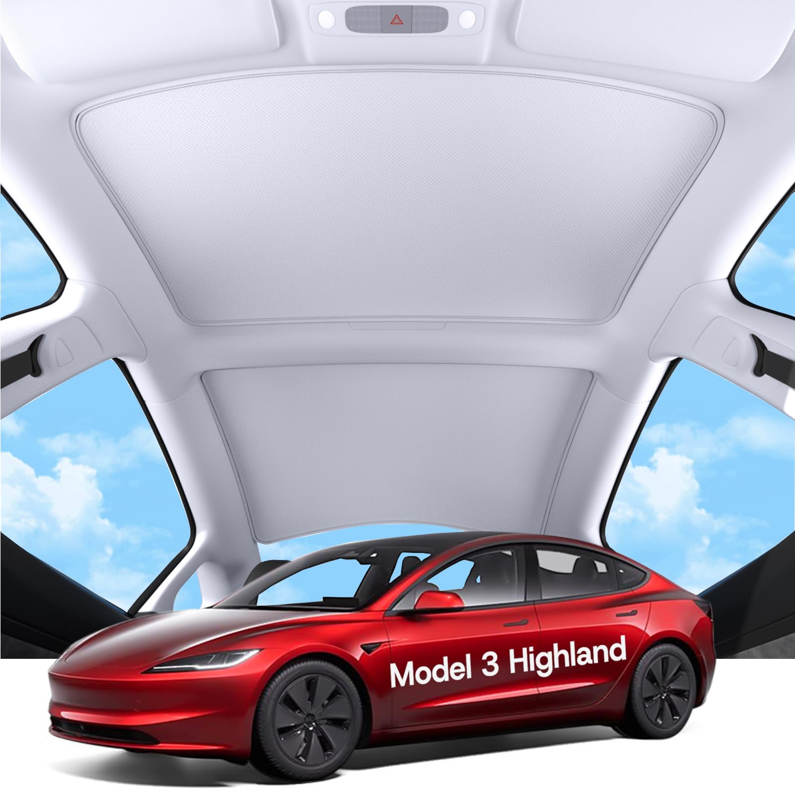 2025 Upgrade Sunshade Roof for Tesla Model 3 Highland Accessories, [No-Gap] Nano Ice Crystal Heat Insulation Class Roof Sun Shade for Tesla Model 3 Highland