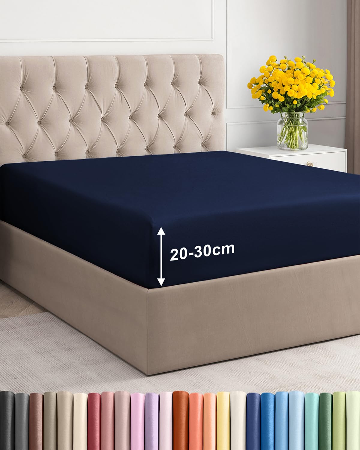 Lenzuolo con Angoli 120x190 cm Blu Navy - Tasca Profonda 30cm (12") - Microfibra Premium Spazzolata - Tessuto Morbido e Traspirante - Antipiega, Anallergico e Certificato OEKO-TEX Standard 100