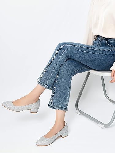 Miniatura 3 de hingswink Womens Black Silver White Pumps for Women 1.4 Inch Shoes for Women Low Heel Closed Toe Dress Shoes for Women Comfortable Dressy Low Heel