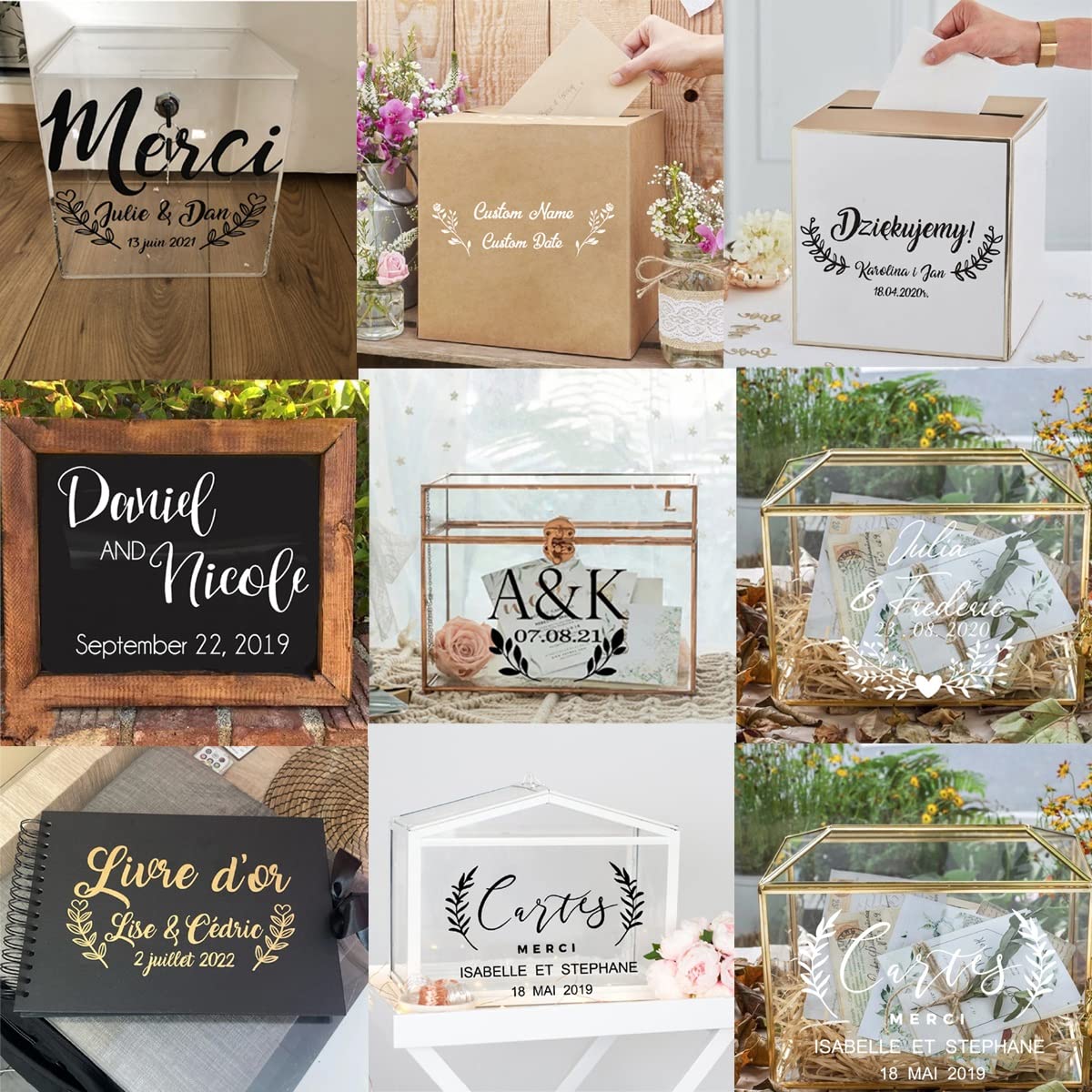 Adhesivo de vinilo for espejo de bienvenida de boda, calcomanía de nombres personalizados, letrero de boda, arte de boda personalizado, pegatinas personalizadas, pegatinas de caja de regalo divertidas