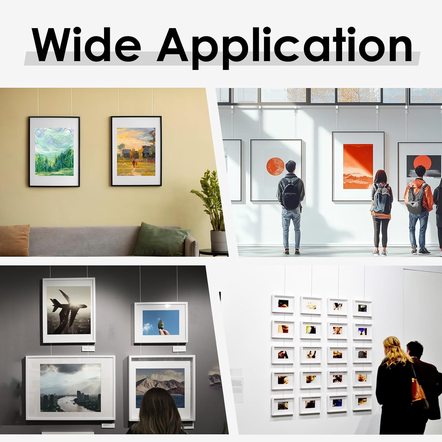 10 Pcs Picture Rail Hanging System Kit Picture Rail Hooks and Wire Adjustable Pictures Hangers with Invisible Nylon Cord, Molding Hangers for Exhibition, Art Gallery, Home