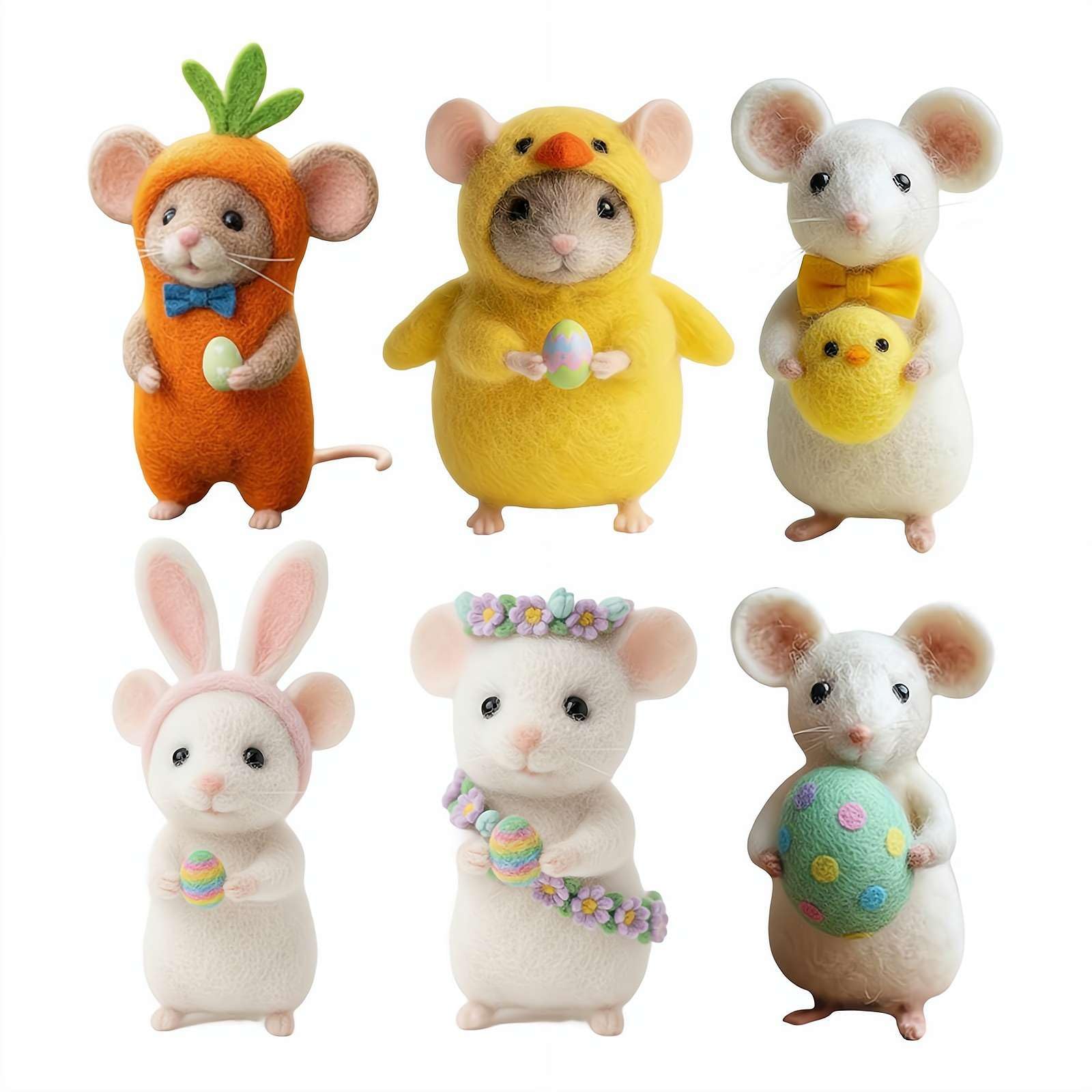 Easter Felt Mice, 3 inches Needle Felted Mouse Ornament, Felt Mouse Figurines Tiered Tray Tabletop Decor, Easter Basket Filler, Spring Home Kitchen Room Window Party Supply