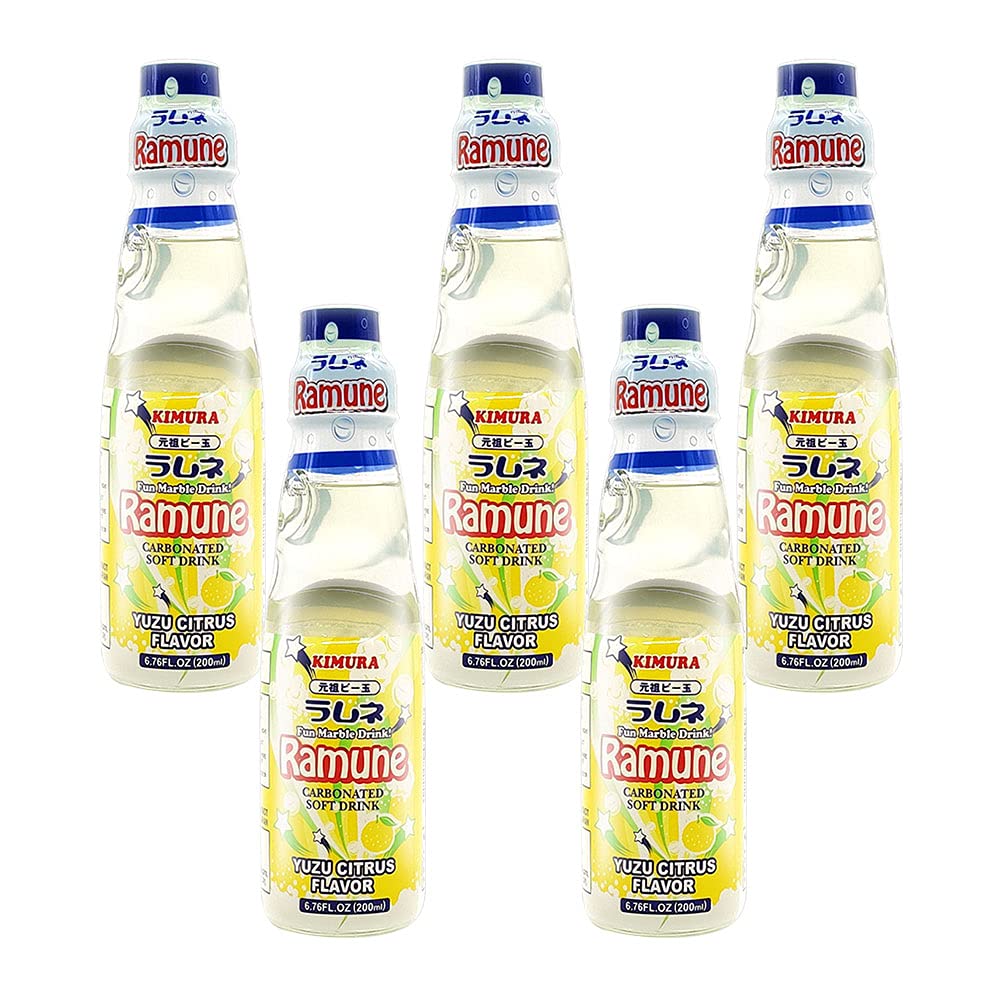 Kimura Ganso Ramune Yuzu Geschmack, 200 ml, 5 Flaschen - 