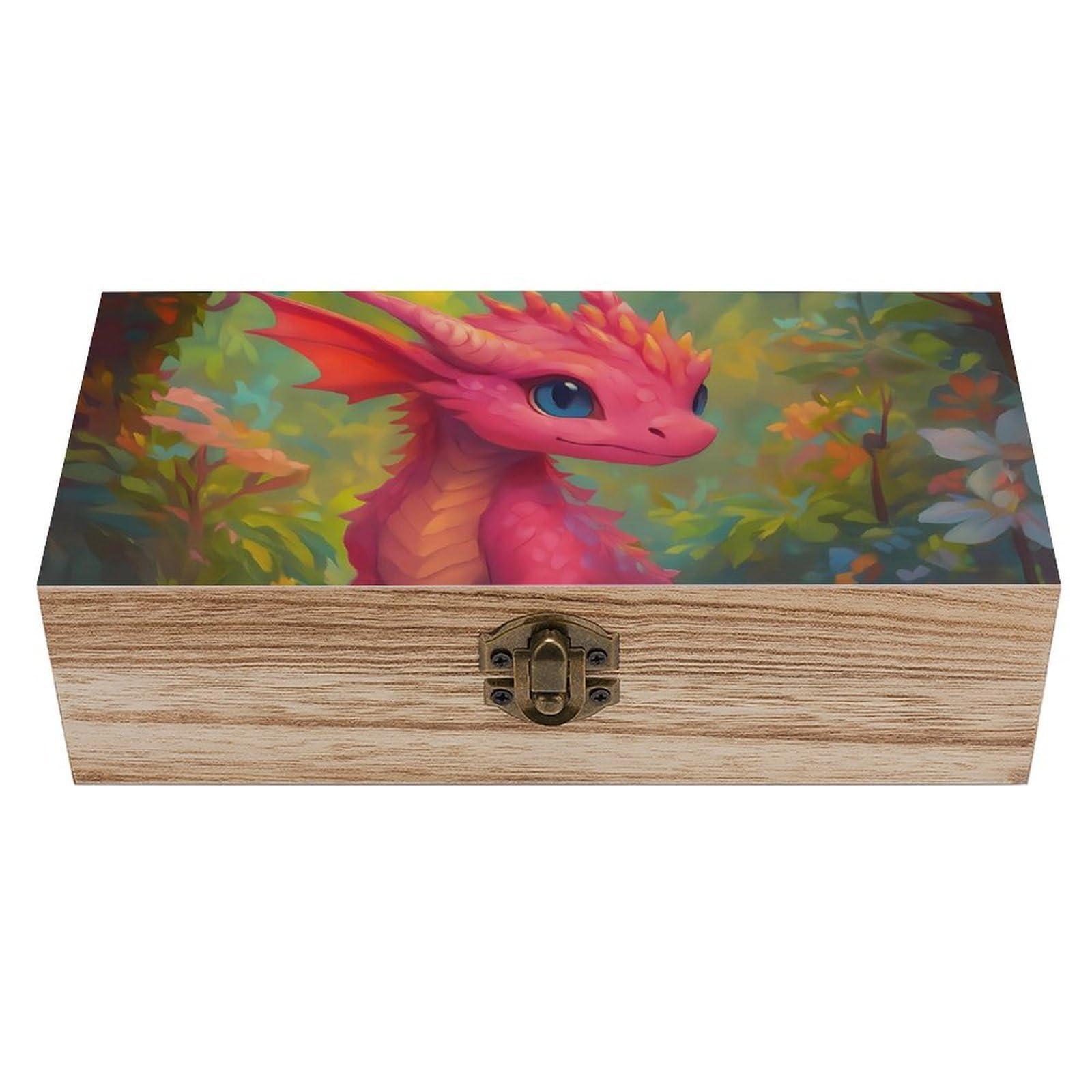 HLBSDM Charming Pink Dragon Retro Wooden Storage Box Jewelry Art Gift Boxs Decorative Keepsake Boxes