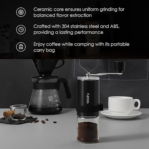 Miniatura 7 de Vzaahu Molinillo de café manual con tapa, rebaba cónica de cerámica con ajuste ajustable para amantes del café, molinillo de mano portátil de viaje
