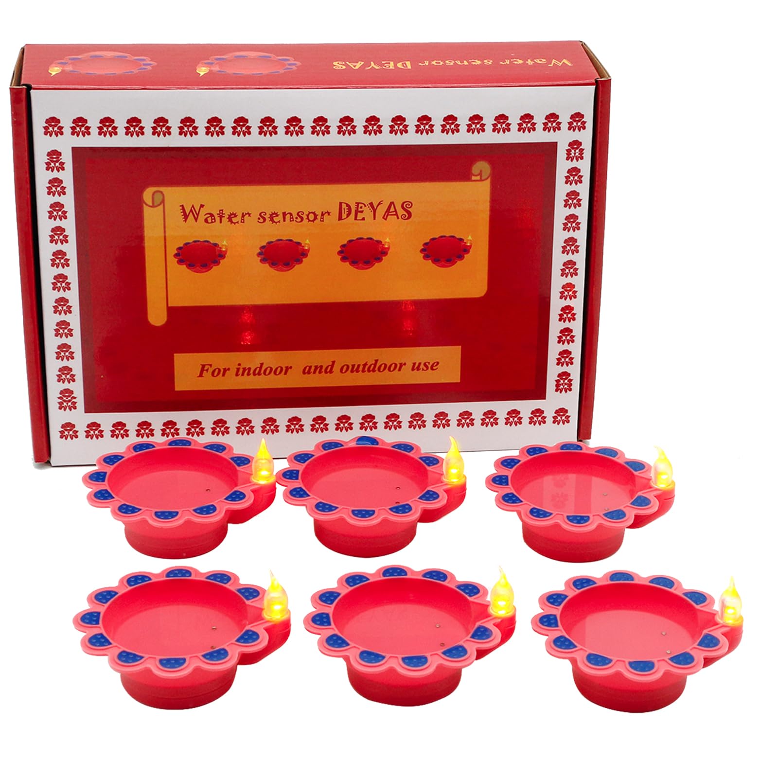 Diwali Gifts Electric LED Diyas – Diwali Deyas Set 6pcs Battery Powered Water Sensor Diyas Hindu Pooja Item Diwal Puja Light Indian Home Office Mandir Decor